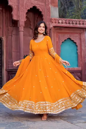 Yellow Anarkali Gown Suit Set Heavy Gown Suit Set