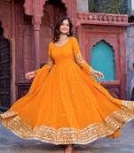 Yellow Anarkali Gown Suit Set Heavy Gown Suit Set