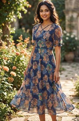 Women mutlticolor chiffon printed dress 1