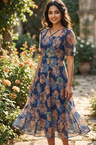 Women mutlticolor chiffon printed dress