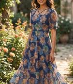 Women mutlticolor chiffon printed dress