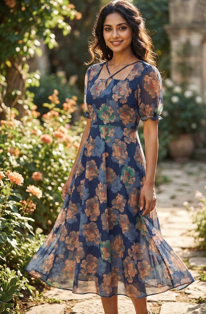 Women mutlticolor chiffon printed dress