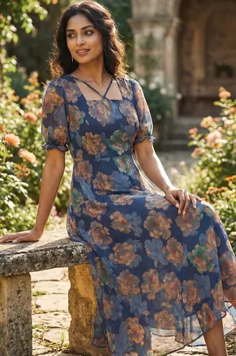 Women mutlticolor chiffon printed dress