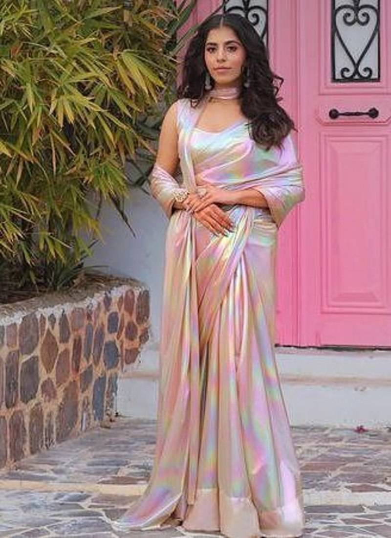 Pink Shine Color plain Silk Saree