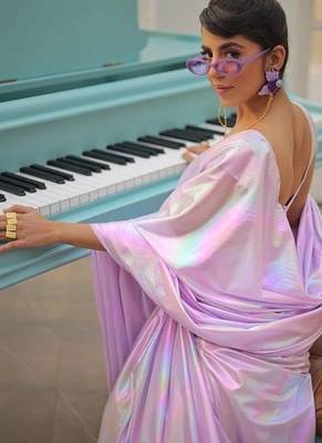 Pink Shine Color plain art silk saree 3