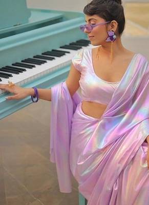 Pink Shine Color plain art silk saree 4