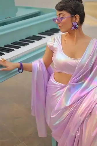 Pink Shine Color plain art silk saree