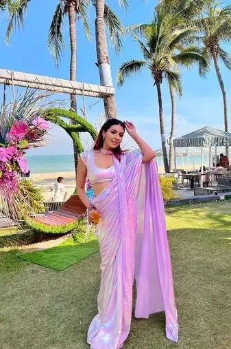 Pink Shine Color plain art silk saree