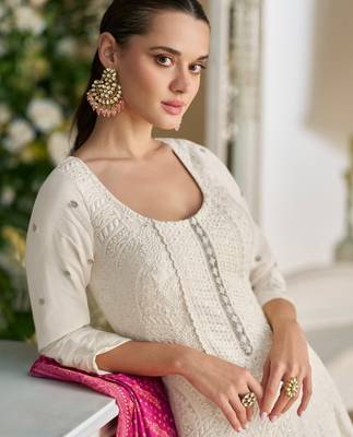 White georgette all over work anarkali full stitched wedding gowns upto 42 2
