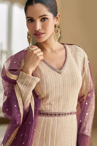 Light purple georgette all over work anarkali full stitched wedding gowns