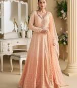 Peach georgette all over work anarkali full stitched wedding gowns