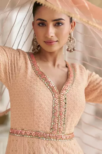 Peach georgette all over work anarkali full stitched wedding gowns