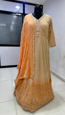 Peach georgette all over work anarkali full stitched wedding gowns 3