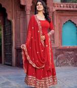Red Anarkali Suit Set Designer Gown Suit Set With Dupatta