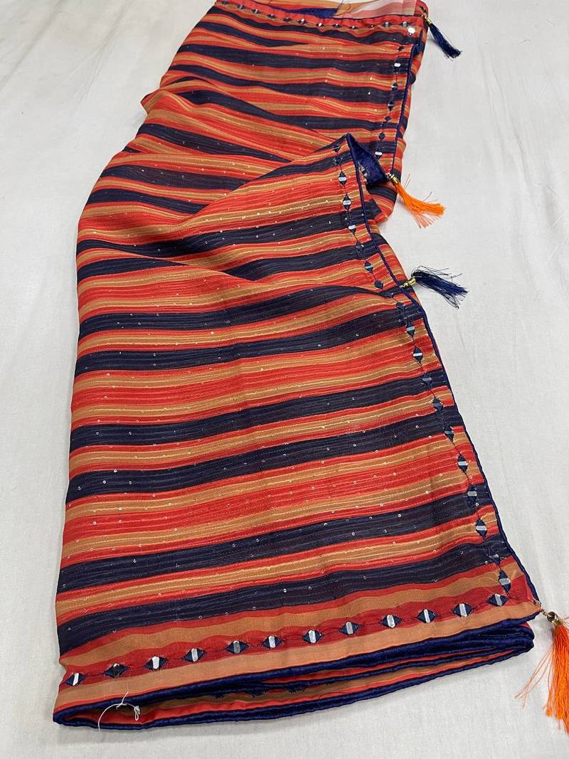 Multi Color handwork  Fox Georgette Saree