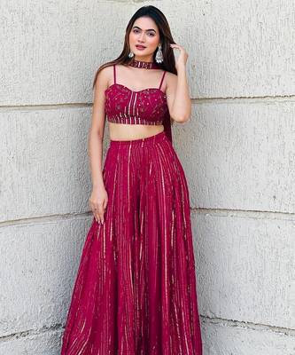 Designer Maroon Crop Top Lehenga with Dupatta 1