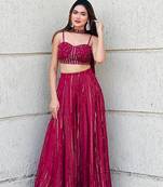 Designer Maroon Crop Top Lehenga with Dupatta