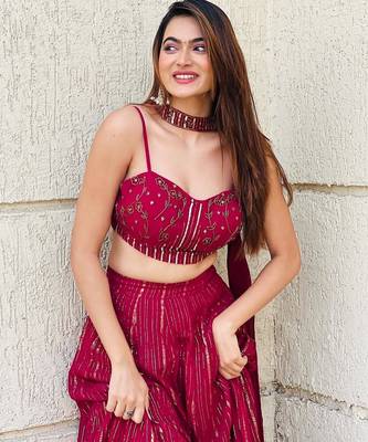 Designer Maroon Crop Top Lehenga with Dupatta 2