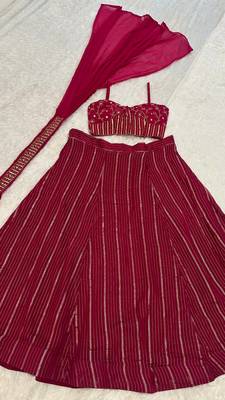Designer Maroon Crop Top Lehenga with Dupatta 3
