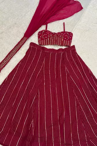 Designer Maroon Crop Top Lehenga with Dupatta