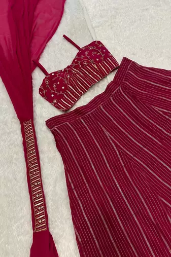 Designer Maroon Crop Top Lehenga with Dupatta