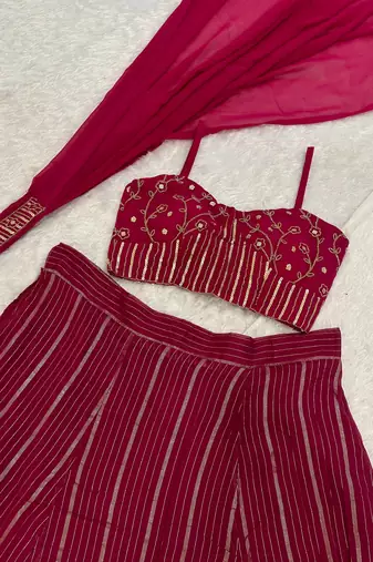 Designer Maroon Crop Top Lehenga with Dupatta