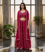 Designer Pink Colour in Thread Work Top Palazzo With Shrug