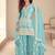 Light blue chinon silk full stitched free size palazzo suits upto 42