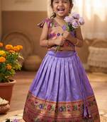 Kids paithani silk lotus pattern lehenga choli