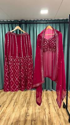 Designer Pink Colour in Thread Work Top Palazzo With Shrug 4