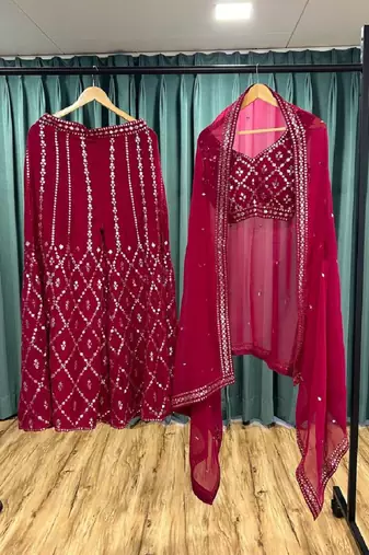 Designer Pink Colour in Thread Work Top Palazzo With Shrug