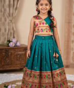 Kids paithani silk lotus pattern lehenga choli