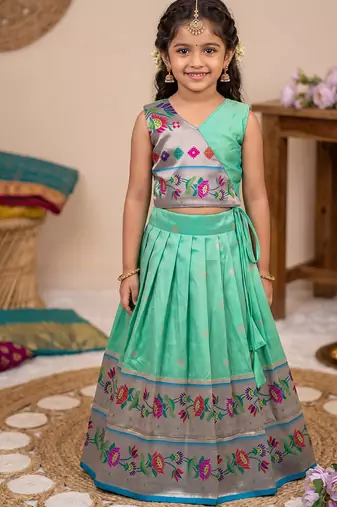 Kids paithani silk lotus pattern lehenga choli
