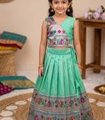 Kids paithani silk lotus pattern lehenga choli
