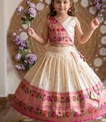 Kids paithani silk lotus pattern lehenga choli