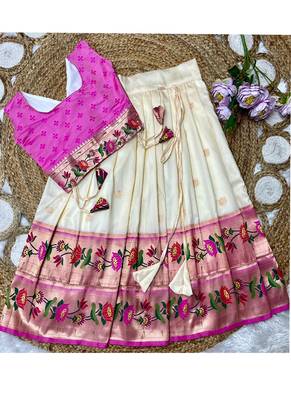 Kids paithani silk lotus pattern lehenga choli 3