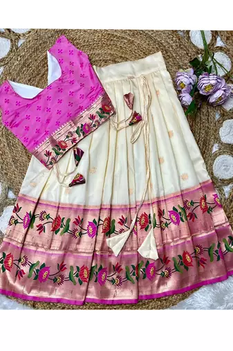 Kids paithani silk lotus pattern lehenga choli