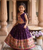 Kids paithani silk lotus pattern lehenga choli