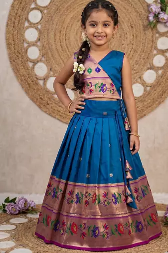 Kids paithani silk lotus pattern lehenga choli