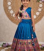 Kids paithani silk lotus pattern lehenga choli