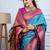 blue floral, temple border, zari woven silk blend saree with blouse