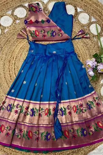 Kids paithani silk lotus pattern lehenga choli