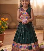 Kids paithani silk lotus pattern lehenga choli