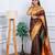 brown floral, temple border, zari woven silk blend saree with blouse