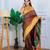 brown floral, temple border, zari woven silk blend saree with blouse