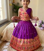 Kids paithani silk lotus pattern lehenga choli