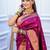 magenta floral, temple border, zari woven silk blend saree with blouse
