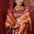 peach floral, temple border, zari woven silk blend saree with blouse