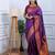 purple floral, temple border, zari woven silk blend saree with blouse