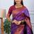 purple floral, temple border, zari woven silk blend saree with blouse